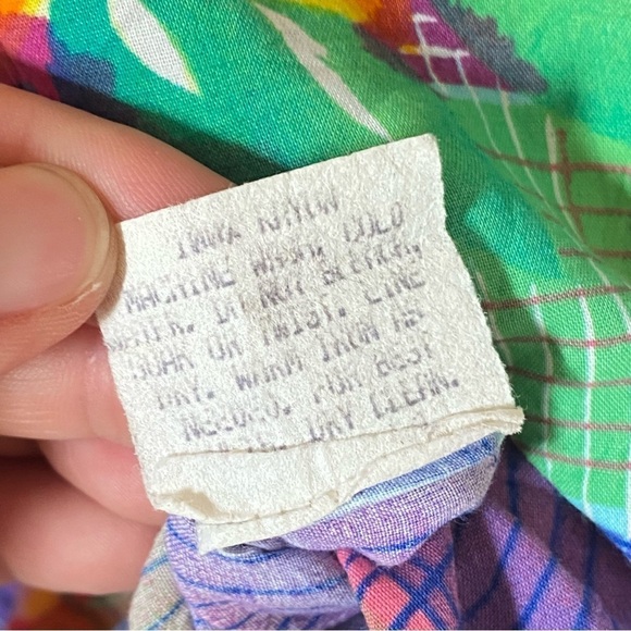 JAMS WORLD Hawaiian Shirt 80s Pop Art Bold Floral Colorful Plaid Print Large - Picture 10 of 11